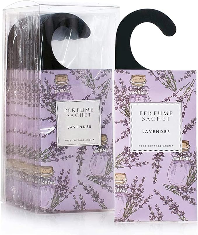 ROSE COTTAGE Large 12 Packs Lavender Hanging Closet Deodorizer Air Freshener Long Lasting Scented Sachets Smell Goods for House by ROSECOTTAGE