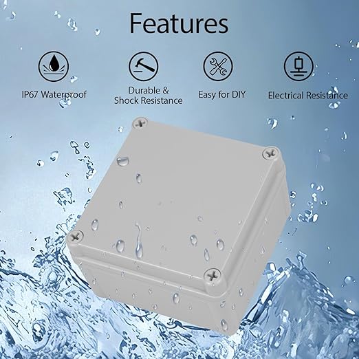 Junction Box, 4.9"x 4.9"x 3"(2 Pack) Outdoor Electrical Box with Mounting Plate, IP67 Dustproof Waterproof ABS Plastic Project Box, DIY Electrical Enclosure Gray (125x 125x 75 mm) - Image 5