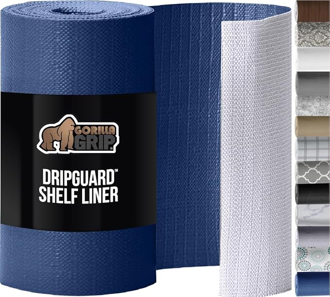 GORILLA GRIP DripGuard Shelf Liner, Non-Adhesive Drawer and Kitchen Cabinet Protector, 20x240 Inch, Strong Grip Slip Resistant Underside, Smooth Surface Liners for Cabinets, Bathrooms, Closets, Navy by GorillaGrip