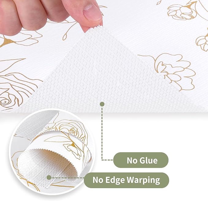 Shelf Liners for Kitchen Cabinets 12in x 10FT Non Adhesive Drawer Liner Gold Floral Thickened Shelf Liner Paper Strong Non-Slip Easy to Clean for Tool Box Refrigerator with Knife and Tape Measure - Image 9