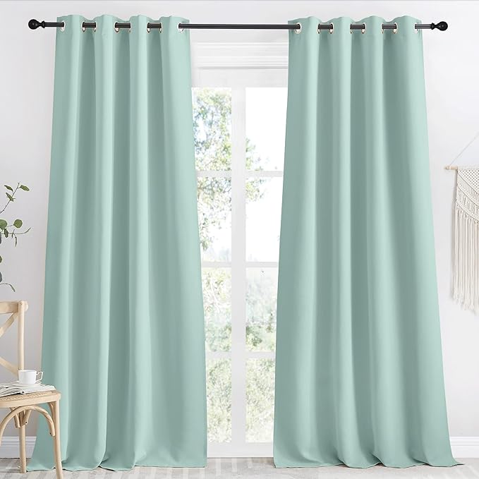 NICETOWN Kitchen Blackout Window Curtain Panel, Aqua Blue, 1 Panel, 55 by 96 inches Long, Home Fashion Thermal Insulated Solid Grommet Room Darkening Drape for Apartment by NICETOWN