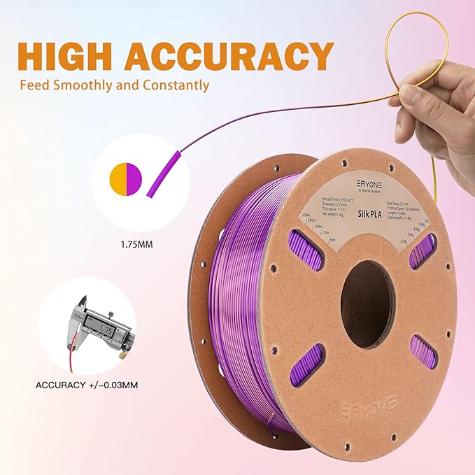 ERYONE Silk Dual Color PLA Filament 3D Printer 1.75mm +/- 0.03mm, Bicolor Filament Two Tone PLA 1KG(2.2lbs) Cardboard Spool, Gold Purple - Image 5