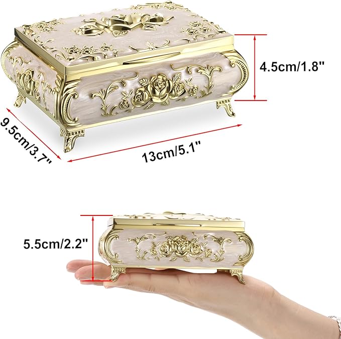 Hipiwe Metal Jewelry Organizer Box Antique Decorative Treasure Chest Keepsake Storage Case for Rings Earrings Holder Gift for Women, Medium - Image 3