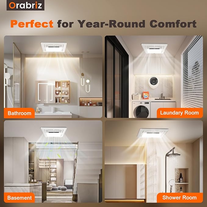 4-in-1 Bathroom Exhaust Fan with Dual-Mode Heater and LED Light, 110 CFM Quiet Ceiling Vent Fan, 1300W Heating Power, 1.0 Sone Ultra Silent Bath Fan with Light, Ventilation, and Remote Control - Image 7