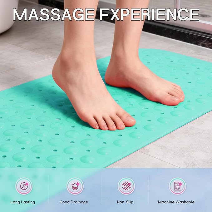Anti-Slip Bathtub Shower mat, 39.3×15.7 inch（Approximately 100 × 40cm） Soft Oversized Machine Washable Non-Slip Bathtub mat with Drainage Holes, Bathroom Floor Suction Cup.（1-Opaque Mars Green） - Image 4