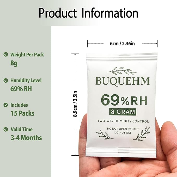 69% Size 8g, 15 Pack Two-Way Humidity Control Packs – Hydration Packets & Moisture Absorbers for Storage Boxes, Camera Equipment & Food Containers - Image 2