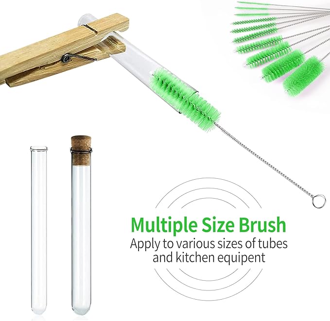 CiaraQ Bottle Cleaning Brushes, 8 Inch Nylon Tube Brush Set, Cleaner for Narrow Neck Bottles Cups with Hook, Set of 10pcs. - Image 5