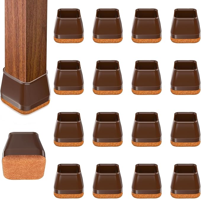 16Pcs Square Chair Leg Floor Protectors with Thickened Felt Pads Silicone Chair Leg Covers Caps to Protect Hardwood Tile Floors Furniture Feet Reduce Noise (Brown XS Fit 0.55"-0.75") by BAIPOK