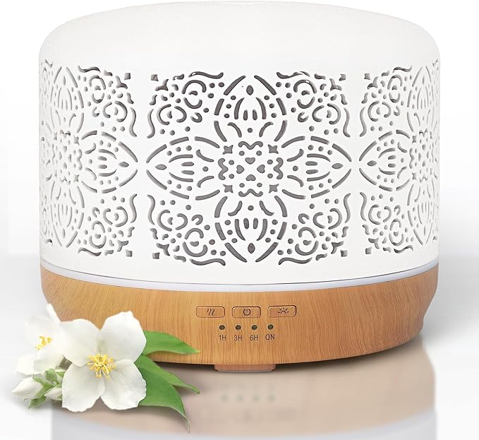 Earnest Living Essential Oil Diffuser White Ceramic Diffuser 500 ml Timers Night Lights and Auto Off Function Home Office Humidifier Aromatherapy Diffusers for Essential Oils by EarnestLiving