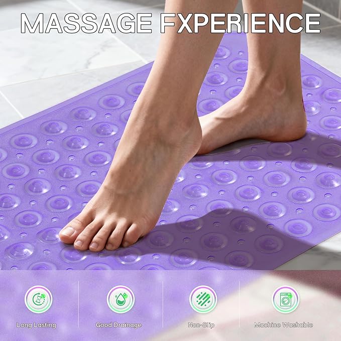 Anti-Slip Bathtub Shower mat, 27.5×14.5（Approximately 70×37cm） inch Soft Oversized Machine Washable Non-Slip Bathtub mat with Drainage Holes, Bathroom Floor Suction Cup.（1- Clear Purple） - Image 5