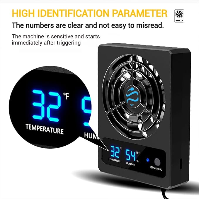 Reptile Ventilation Fan with Humidity Control & High Temp Alarm, Smart Hygrometer for Bearded Dragon, Leopard Gecko, Snake Tank – Quiet Fan with Dual LED Display for Reptile Enclosure - Image 2