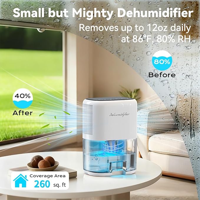 Small Dehumidifier for Home 44OZ Quiet with Auto Off & Defrost 5 Timers 3 modes 10 Color Lights 3 Brightness 260 Sq.ft Portable Dehumidifiers for Basement Bedroom Bathroom RV Closet - Image 2