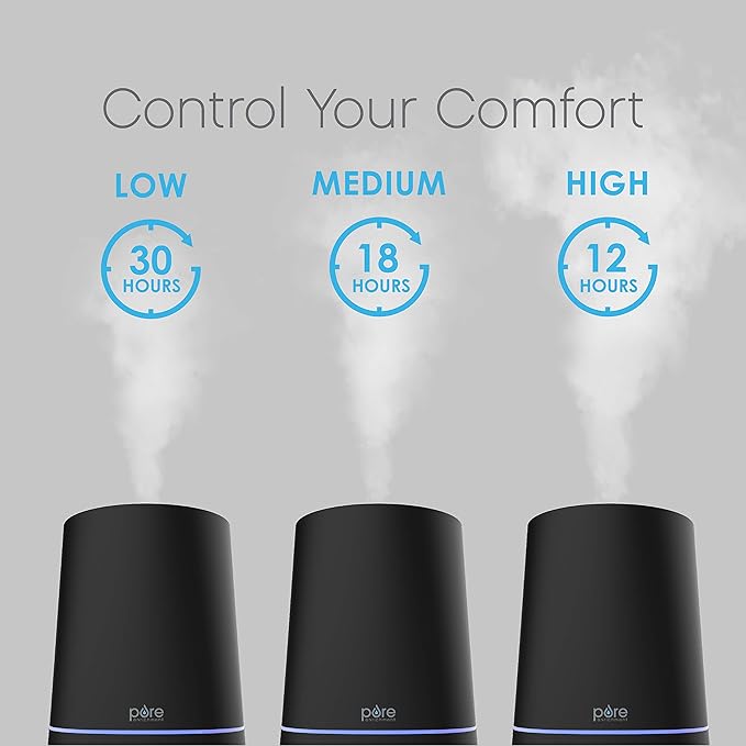 Pure Enrichment HUME Max - Easy Top-Fill Ultrasonic Cool Mist Humidifier, 3.7-L (1 Gallon) Water Tank, 3 Mist Settings, & Auto Shut-Off Timer - Ideal for Large Bedrooms, Nurseries & Dry Areas (Black) - Image 2