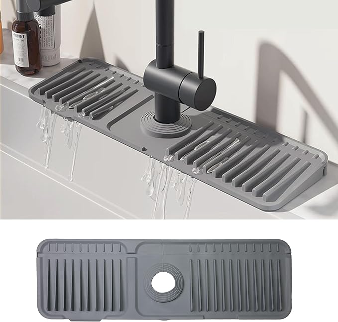 STARGAZ Silicone Faucet Mat for Kitchen Sink,Faucet Draining Mat,Sink Back Splash Guard,Kitchen Rubber Mat,Bathroom Sink Faucet Mat,Soap Dish,Silicone Sink Protector(Grey,17.7”×5.5”) by Unknown