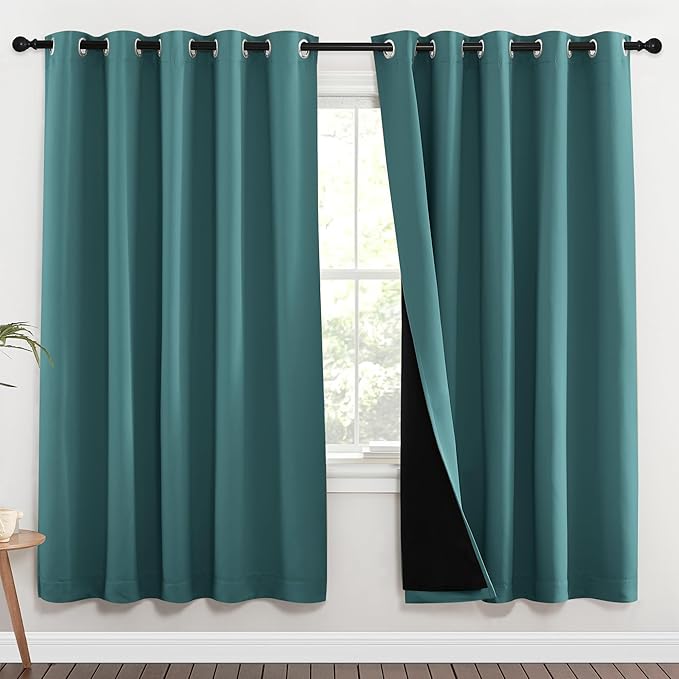 NICETOWN Full Shade Curtain Panels, 62 x 72 inch, Sea Teal, Pair of Energy Smart & Noise Blocking Out Blackout Drapes for Dining Room Window, Thermal Insulated Guest Room Lined Window Dressing by NICETOWN