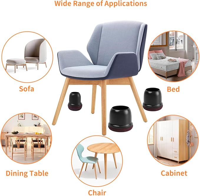 Silicone Chair Leg Floor Protectors with Felt, 16PCS Chair Leg Protectors for Hardwood Floors, Black Furniture Cup Chair Leg Covers to Protect Floors, Anti-Scratches&Noice(Round,Fit:1.1"-1.4") - Image 8