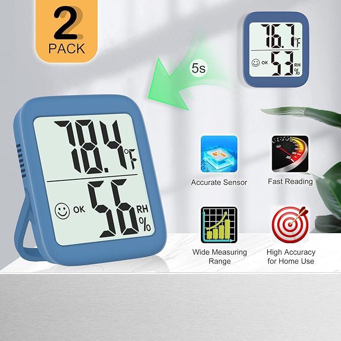 Antonki 2 Pack Room Thermometer for Home, Hygrometer Indoor Humidity Meter Gauge, Digital Temperature and Humidity Sensor Monitor for House, Terrarium, Incubator, Greenhouse - Battery Included - Image 6