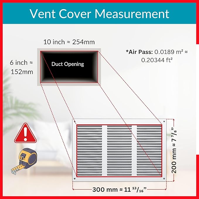 10x6 Vent Cover (Duct Opening) - White HVAC Return Air Grille for Wall and Ceiling - Metal AC Vent Cover with Mesh - Rectangular Ventilation Register - External Dimensions: 11.81" W x 7.87" H - Image 6