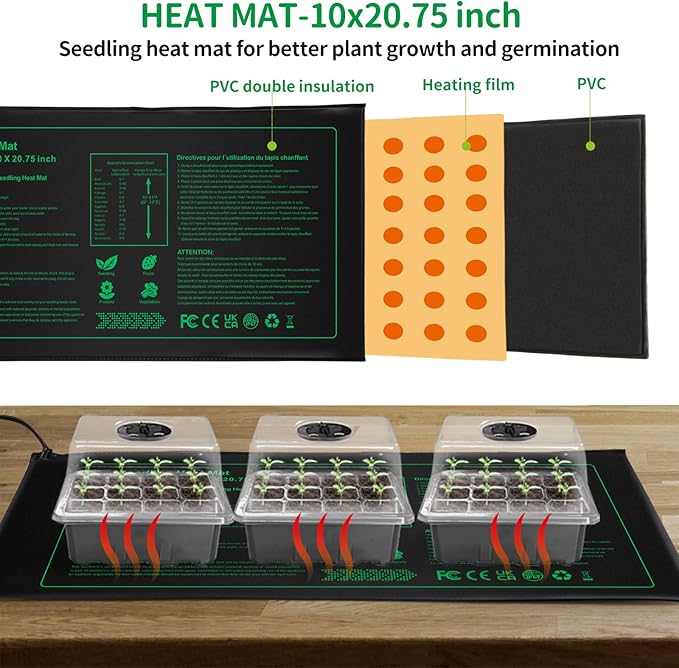 NAMOTEK 5 Pack Seed Starter Tray with Heat Mat and Grow Light Humidity Domes, 60 Cell Trays Germination Station Cloning Kit - Image 3