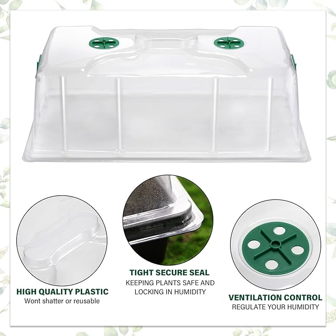 Foaincore 10 Packs 7'' Tall Humidity Vented Domes 1020 Flat Trays Cover Clear Plastic Greenhouse Grow Tray Covers Propagation Seed Cloning Kit for Plants Seed Starting Germination - Image 5