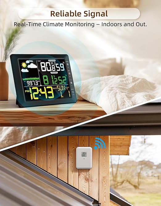 DOOMAY Indoor Outdoor Wireless Weather Station | Digital Thermometer Hygrometer Monitor with Barometric Pressure, Weather Forecast, Alarm Clock & Temp/Humidity Calibration - Image 3