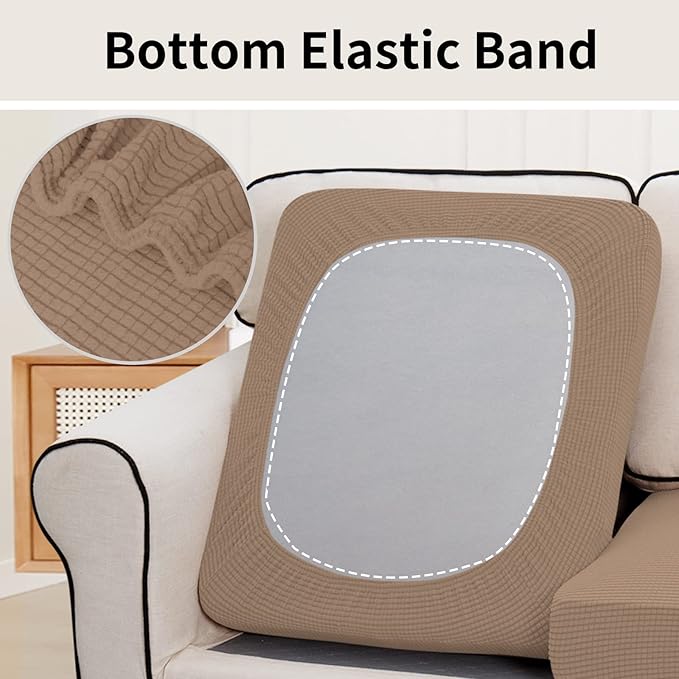 Easy-Going Stretch Individual Chair Couch Cushion Cover Sofa Cushion Furniture Protector Sofa slipcover Soft Flexibility with Elastic Bottom (3-Piece Sofa Cushion Covers, Camel) - Image 4