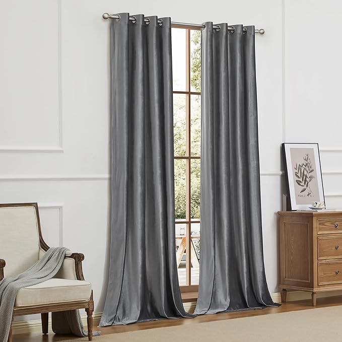 Elegant Dark Grey Decorative Velvet Curtains 90 inches Luxury Living Room Curtain Blackout Modern Thermal Insulated Soundproof Privacy Room Darkening Floor to Ceiling Soft Drapes for Bedroom Set of 2 - Image 7