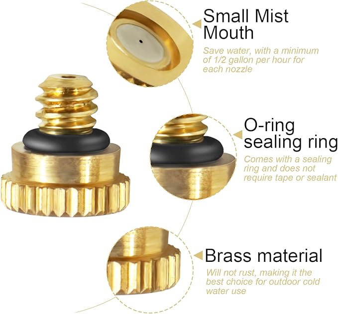 KUWAN 0.016" Orifice (0.4mm) Thread UNC 10/24 Brass Misting Nozzles Low Pressure Atomizing Misting Sprayer Water Hose Nozzle for Greenhouse, Landscaping, Outdoor Cooling Mister System (100PCS) - Image 3