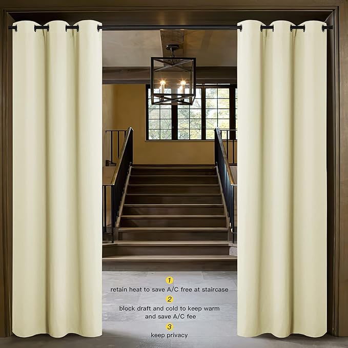 NICETOWN Door Curtain for Doorway Privacy, Beige Curtains 144 Inch Length, Room Divider Curtain Cover, Blackout Temporary Insulated Closet Curtain for Bedroom Closet (1 Panel, 5ft Wide) - Image 2