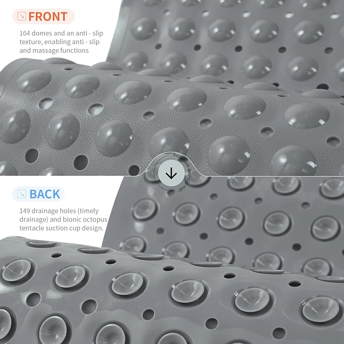 Anti-Slip Bathtub Shower mat, 20.8×20.8（Approximately 53×53cm） inch Soft Oversized Machine Washable Non-Slip Bathtub mat with Drainage Holes, Bathroom Floor Suction Cup.（1-Opaque Gray） - Image 2