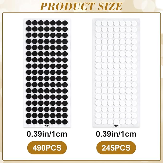 735 Pcs Small Felt Furniture Pads, Self-Adhesive EVA Foam Dot Circles, Round Felt Furniture Stickers for Desks Drawers Vases Photo Frames Cabinets Doors Candlesticks - Black, White (0.39") - Image 2
