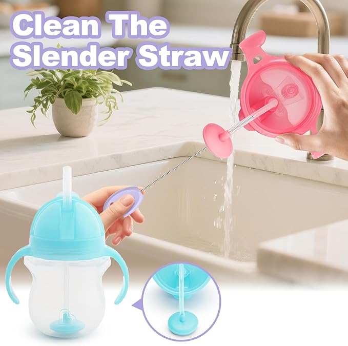 YOTIME Standing Straw Cleaner Brush Set, 4in1 Reusable Straw Brushes with Holder Ring, for Baby Bottles, Sippy Cups and Lids, Purple - Image 5