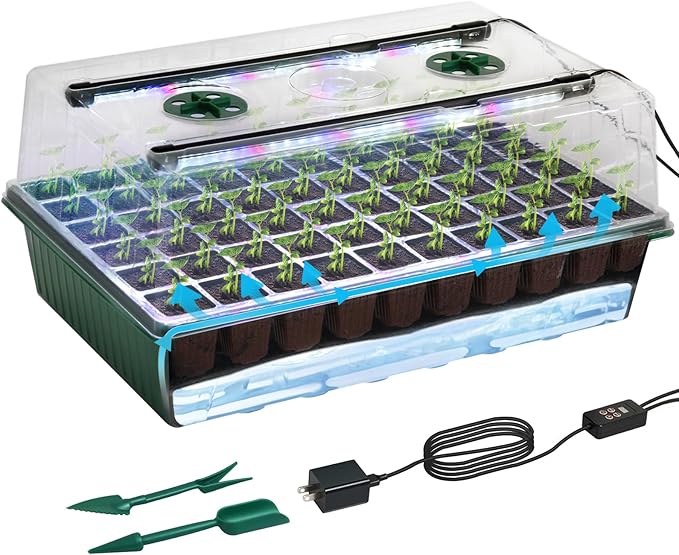 TONYFUL Seed Starter Tray with Grow Light, 60-Cell Seed Starter Kit with 4.07” Humidity Dome, Indoor Seedling Starter Tray, Seed Starting Tray for Plant Germination, Seeds Growing by TONYFUL