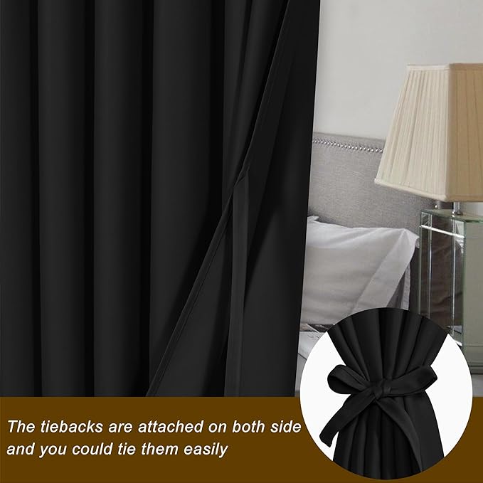 Hiasan Sliding Glass Door Blackout Curtains for Privacy,Thermal Insulated Grommet Curtain for Room Divider,Shared Office Space,Apartment,1 Drape Panels Sewn with Tiebacks,8.3ft Wide x 7ft,Black - Image 3