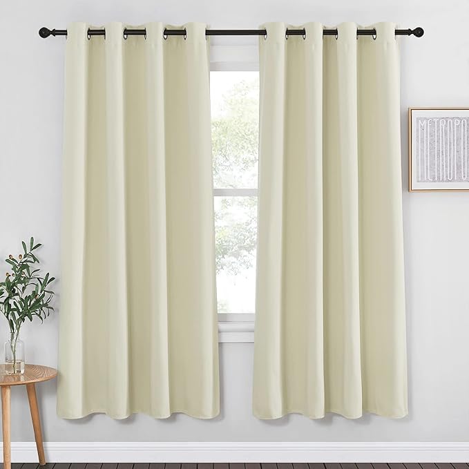 NICETOWN Blackout Bedroom Curtain 72 inches Length - Grommet Sound Reducing Window Treatment Privacy Drape Room Darkening Light Blocking for Living Room (Beige, 1 Panel, W52 x L72) by NICETOWN