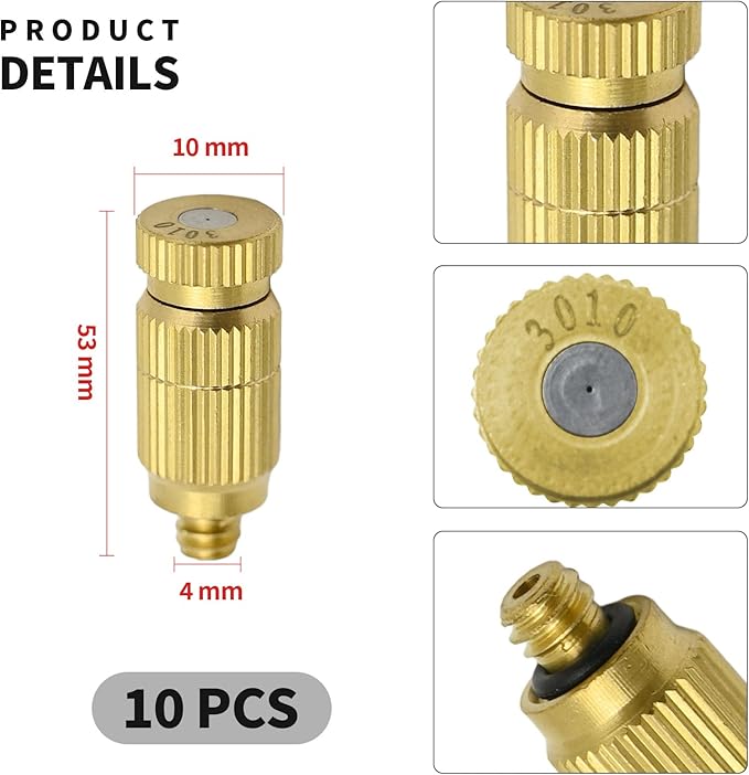 Brass Misting Nozzle, 10 Pack High Pressure Spray 10/24 UNC Anti-drip Fogging Spray Head Misting System Tips for Outdoor Cooling System 0.012" Orifice (0.3 MM) - Image 2