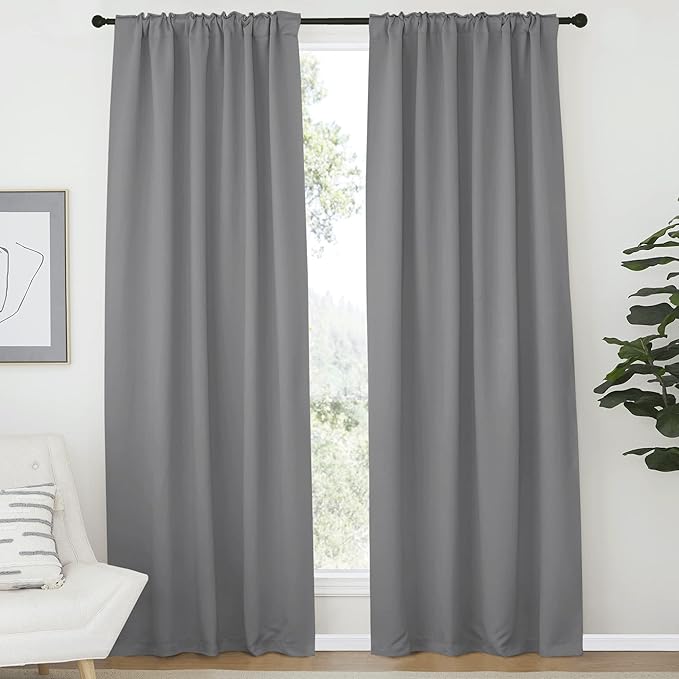 NICETOWN Blackout Curtain Panels Window Draperies - (Silver Grey Color) 52x84 inch, 2 Pieces, Insulating Room Darkening Blackout Drapes for Bedroom - Image 2