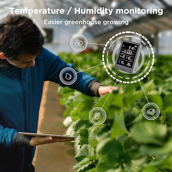 5-in-1 Professional Indoor Air Quality Monitor Indoor Portable CO2 Monitor | Temperature | Formaldehyde Detector | Humidity TVOC | Air Quality Tester - Confined Space Clean Air Monitor (Ink Grey) - Image 5