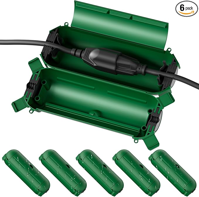 Flemoon [6 Pack] Outdoor Extension Cord Safety Cover with Waterproof Seal, Weatherproof Electrical Connection Box to Protect Outdoor Outlet, Plug, Socket, Christmas Holiday Decoration Light, Green by FLEMOON