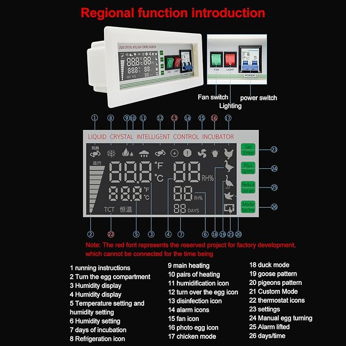 XM‑18SD Egg Incubator Controller Large-Screen 5 Modes Intelligent Temperature Humidity Control Thermostat for Chicken Goose Duck(0-99℃ 0-99% Rh)(110V) - Image 6