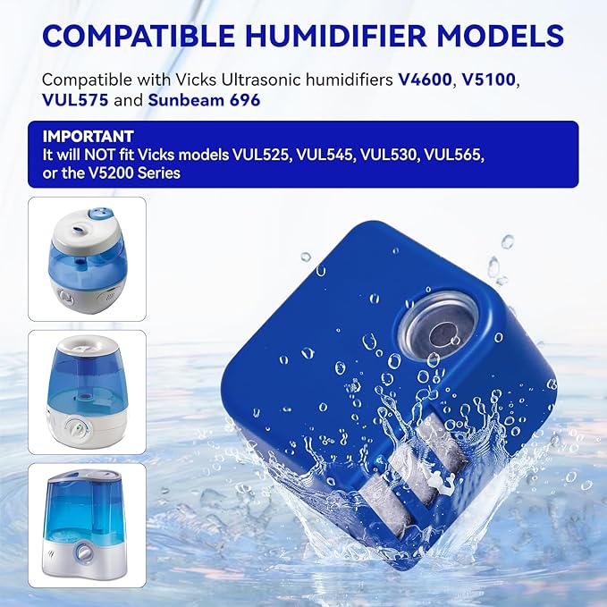PDC51V1 Demineralization Cartridge Compatible with Vick Humidifier V4600, V5100, VUL575 and Sunbeam696 Only, Humidifier Filter Replacement Effectively Reduce White Dust, Pack of 2, Blue - Image 2
