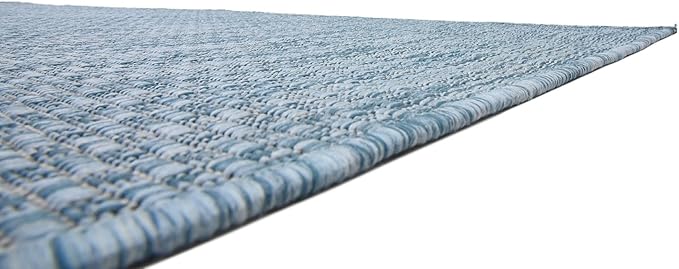 Unique Loom Collection Casual Transitional Solid Heathered Indoor/Outdoor Flatweave Area Rug (7' 1" x 10' Rectangle, Aquamarine/Ivory) - Image 8