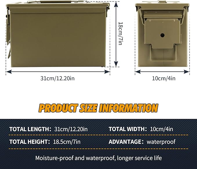 GUGULUZA Metal Ammo Can 30/50 Cal, Lockable Bullet Storage Case, Waterproof & Airtight Containers Box with Flip Top for Long-Term Storage Shotgun, Rifles, Pistols Ammunition - Image 2