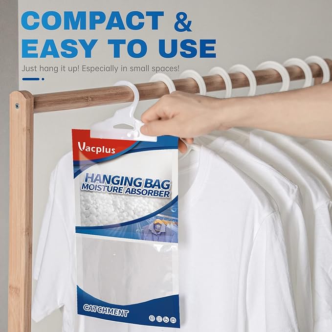 Vacplus Moisture Absorbers Packets, Fragrance Free 20 Pack, Humidity Packs, Dessicant Packets, Hanging Closet Dehumidifier Bags, Odor Eliminator for Bathroom 9.8OZ - Image 3