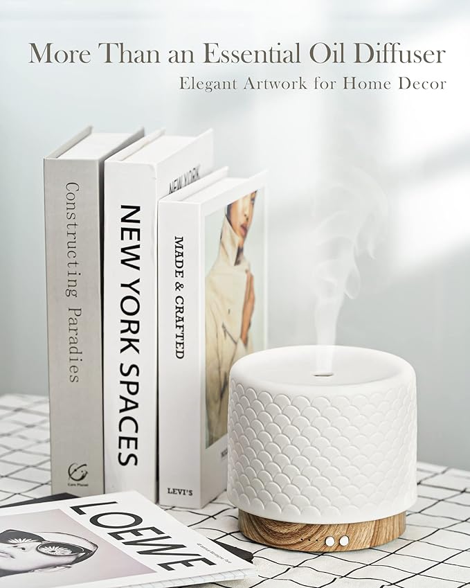 Essential Oil Diffuser, 280ml Ceramic Diffusers for Large Room, Ultrasonic Aromatherapy Diffuser with Cool Mist Humidifier, Quiet and Intelligent Oil Diffusers for Home,Office,Yoga,Bathroom - Image 5
