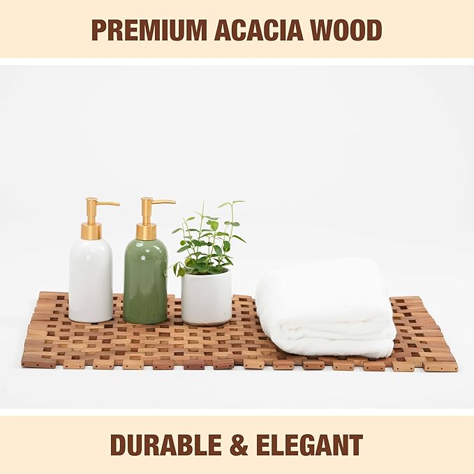 Acacia Wood Bath Mat - Non Slip Sturdy Wooden Shower Mat - Spa, Sauna, Cold Plunge, Camping, Bathroom Décor, Wood Door Mat 20" x 32" - Image 10
