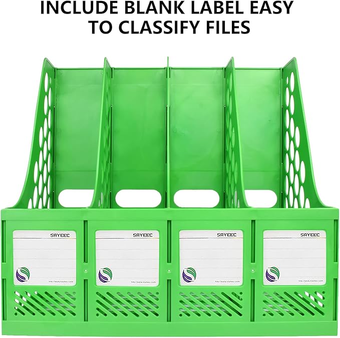 SAYEEC Magazine File Holder, Plastic Desk Organizer File Folder Holder for Desk with 4 Vertical Compartments, Sturdy Desktop Binder Organizer Home Accessories Storage for Office Organization (Green) - Image 5
