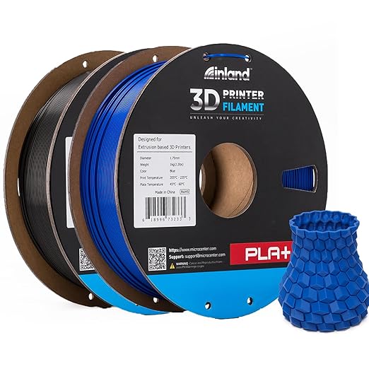 INLAND Micro Center PLA+ 3D Printing Filament 1.75mm - PLA Pro Dimensional Accuracy +/- 0.03 mm - 1kg Cardboard Spool (2.2 lbs) (2 Pack Black & Blue, 1.75mm) - Image 2