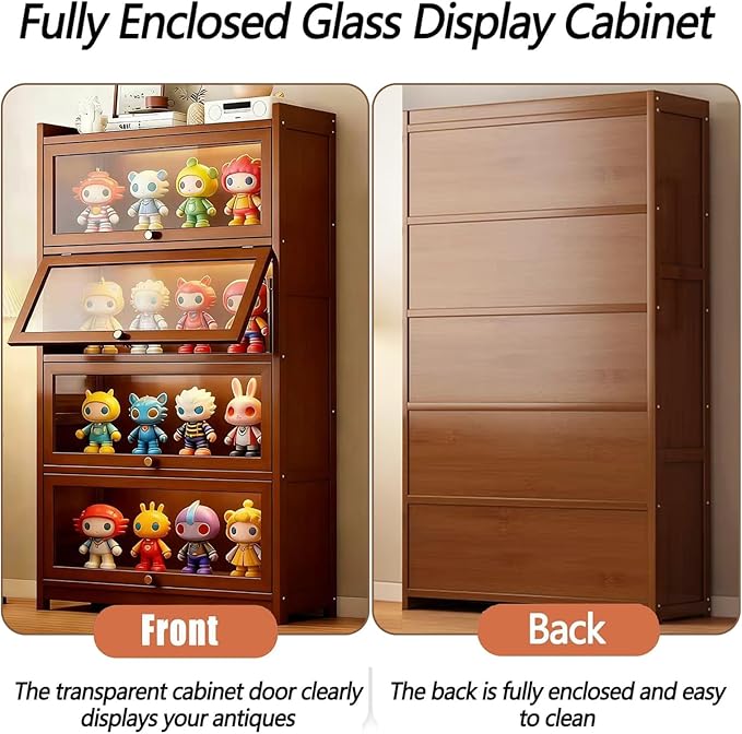 Display Cabinet with Acrylic Glass Doors, Tall Storage Cabinet with Adjustable Shelves, 4 Tier Curio Cabinet&Bookcase for Collectibles, Toys, Books, for Kids Playroom, Bedroom, Study Room - Image 4