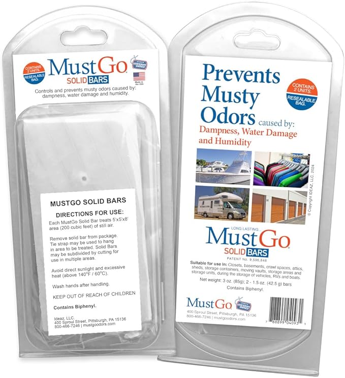 Solid Bars - Controls, Removes and Prevents Musty Odors in Closets, Basements, Attics, Sheds and Storage Units - Unscented (2 Pack) by MustGo